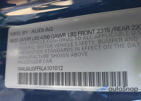 2020 Audi A3 Premium 40 Tfsi Front-Wheel Drive S Tronic z USA, uszkodzony, nr VIN WAUAUGFF5LA101012